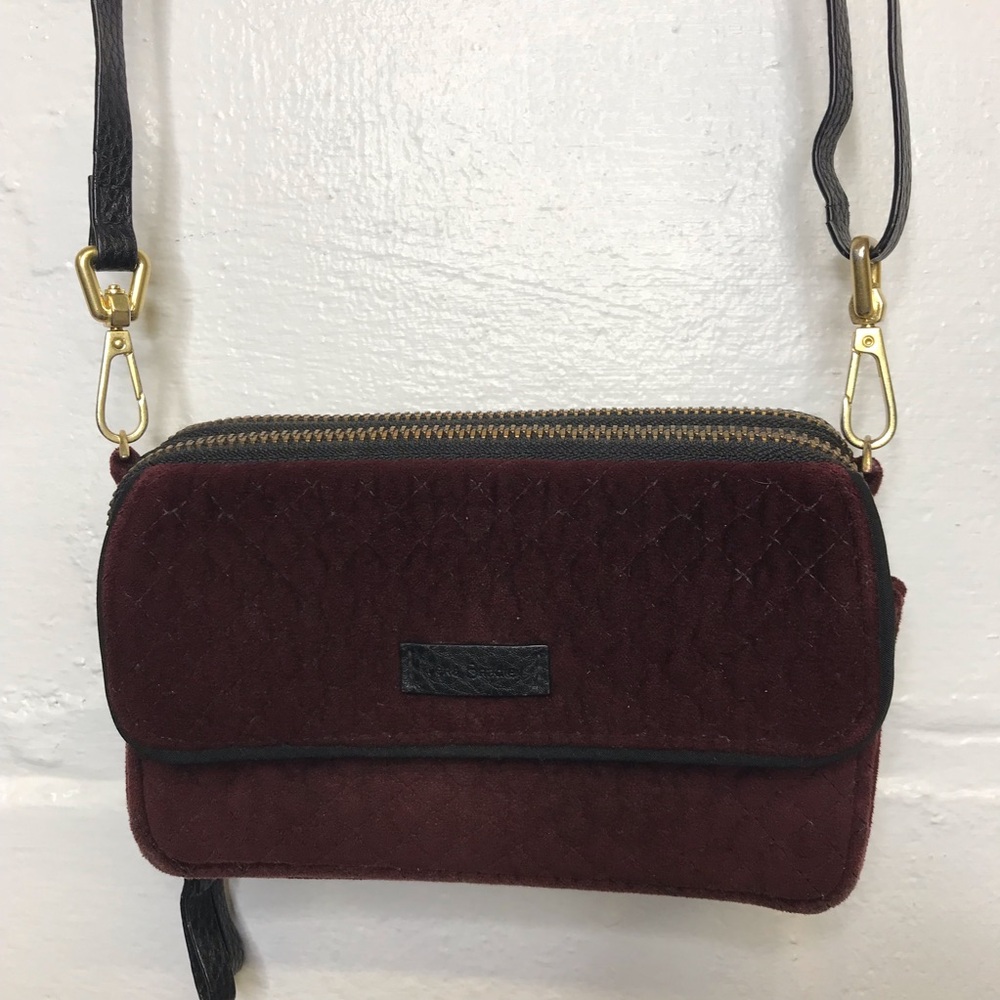 Vera Bradley 3 In 1 Crossbody Wallet Wristlet Purple Velour Quilted